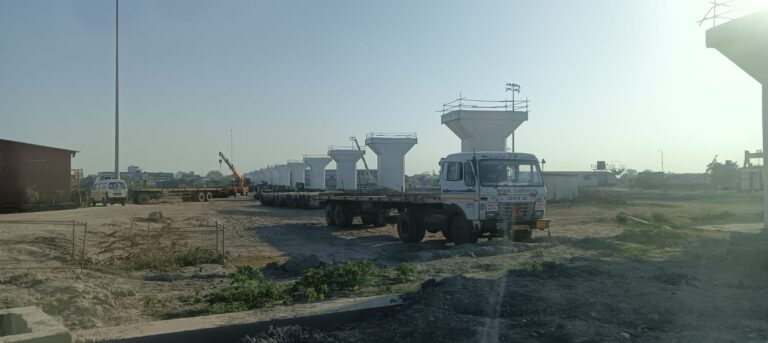 "Bridge pillars under construction with crane assistance from Central India’s largest crane rental company"