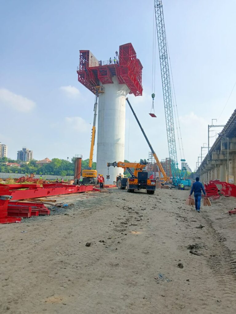 "Crawler crane deployed by Central India’s largest crane rental company at bridge construction site"